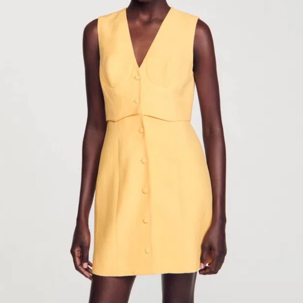 Sandro Butter Yellow Buttoned Mini Dress